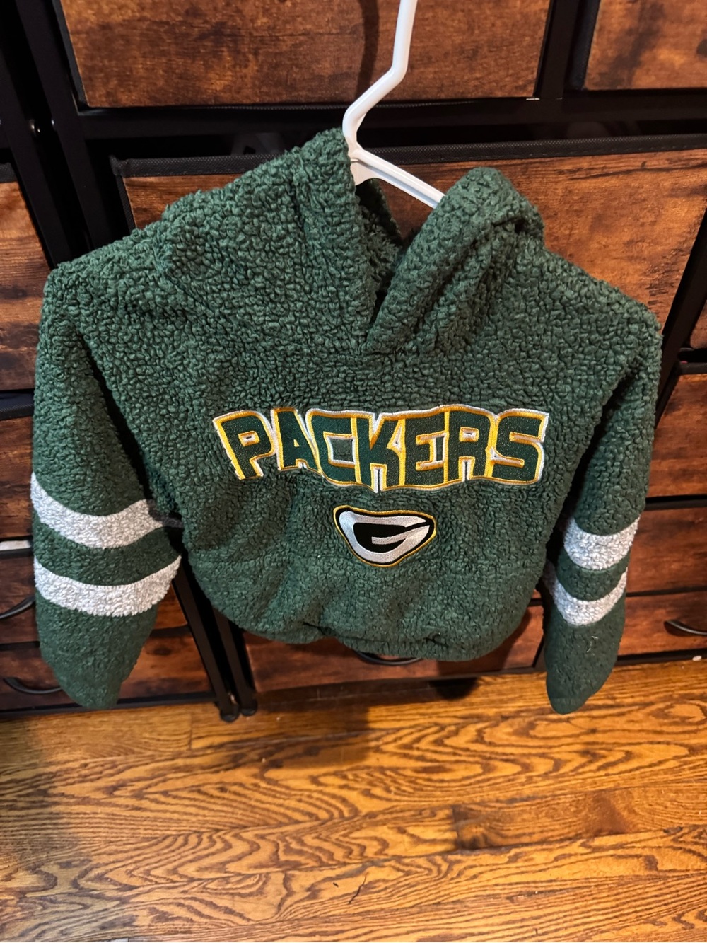 NFL Green Packers Sherpa Hoodie with Striped Sleeves